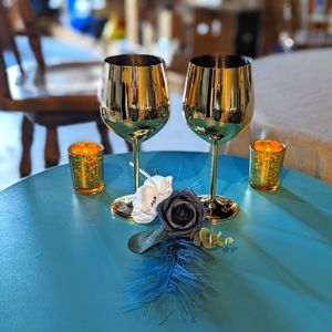 10 Ounce Gold Tone Steel Wine Glasses